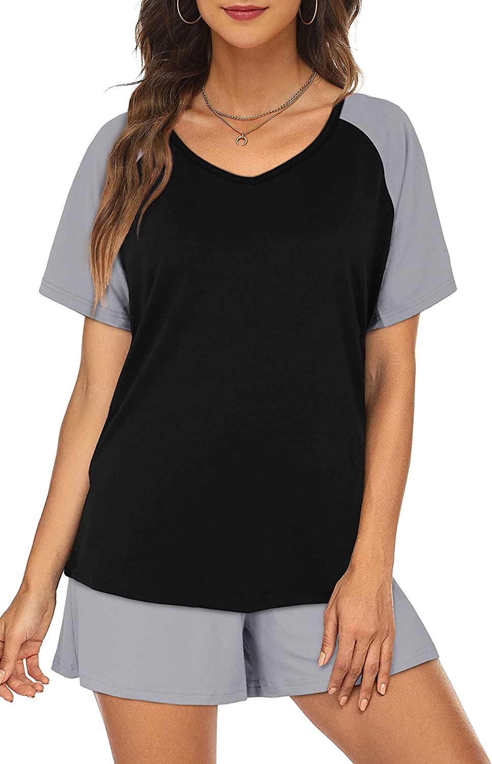 Price:$16.99 Piece Outfits for Women Short Sleeve Round Neck Biker Running Shorts Set : Clothing, Shoes & Jewelry