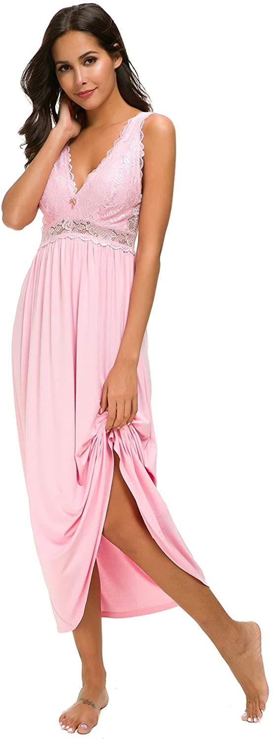 Price:$20.99 Sleepwear Lace Lingerie Chemises V Neck Nightgown Long Sexy Sleep Dress Sleeveless Lace for Women Elegant at Amazon Women’s Clothing store