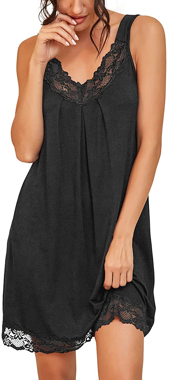 Price:$17.98 Women's Loose Full Slips Lace Nightgown Chemise Sleepwear Cotton Jersey Lingerie at Amazon Women’s Clothing store
