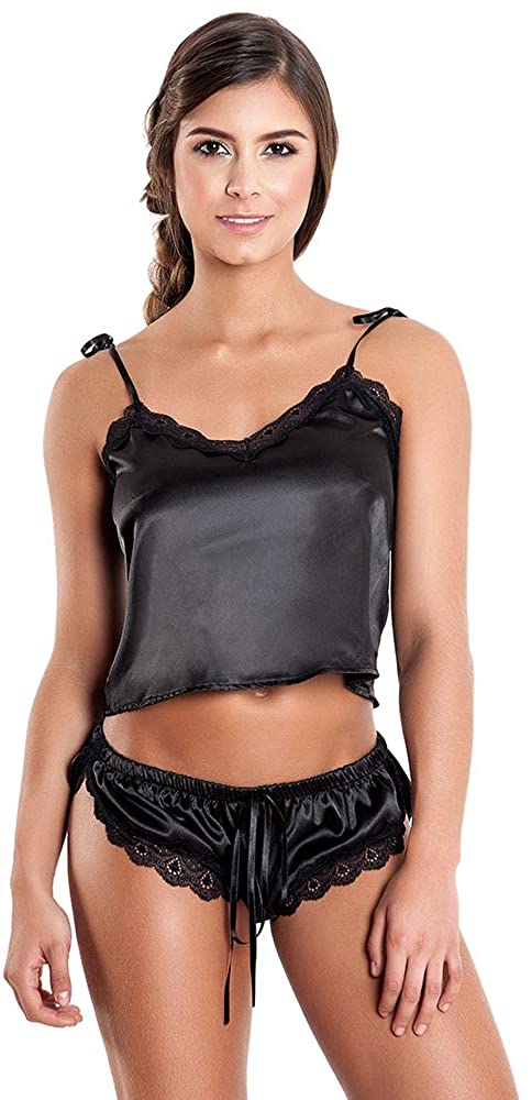 Price:$23.99 Babydoll Women Sexy Lingerie Shiny Satin Lace Sleepwear Set at Amazon Women’s Clothing store