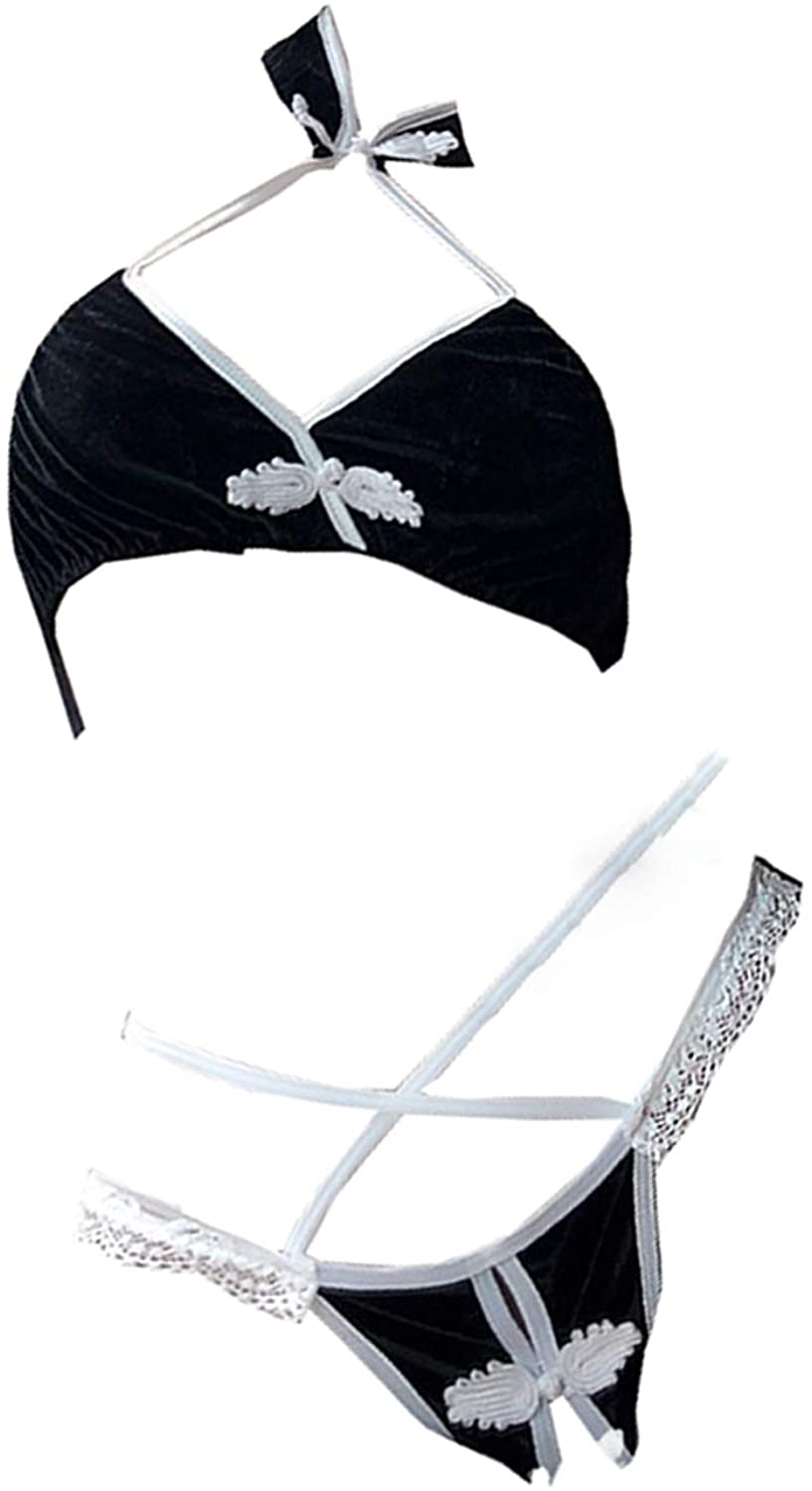 Price:$20.99 Women Sexy Cheongsam Costume Lolita Anime Cosplay Keyhole Bra Skirt Nightwear Lingerie Set (Black): Clothing, Shoes & Jewelry