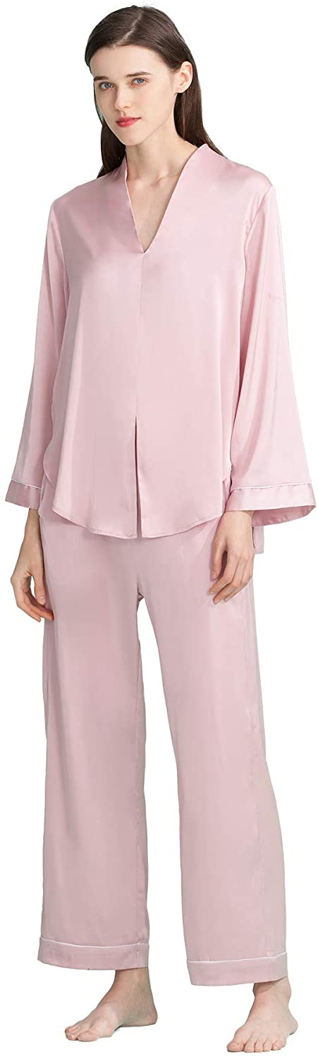 Price:$28.99 Satin Silk Long Sleeve Pajama Set for Women with V neck : Clothing, Shoes & Jewelry