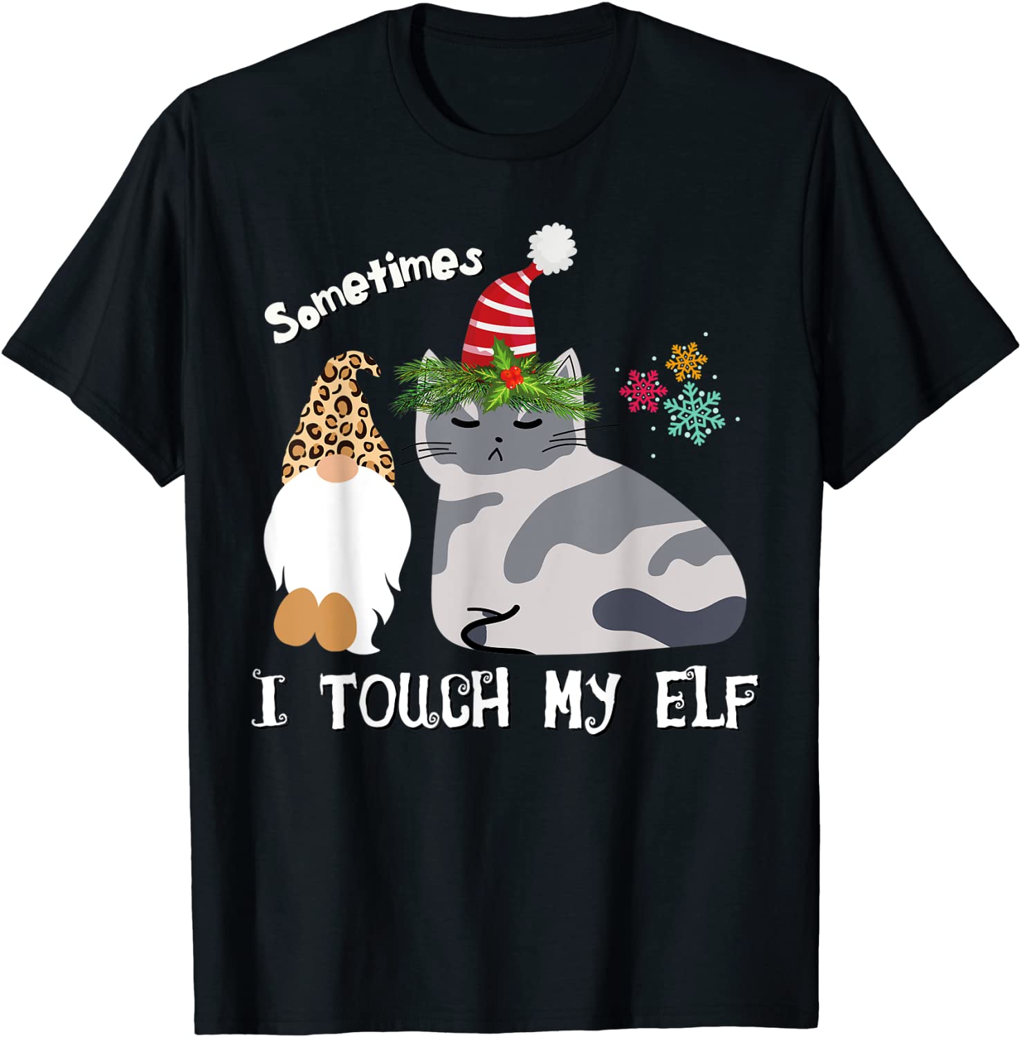 Price:$19.99 Cat Jokes Xmas Meowy Catmas Santa Elf Leopard Gnome T-Shirt : Clothing, Shoes & Jewelry