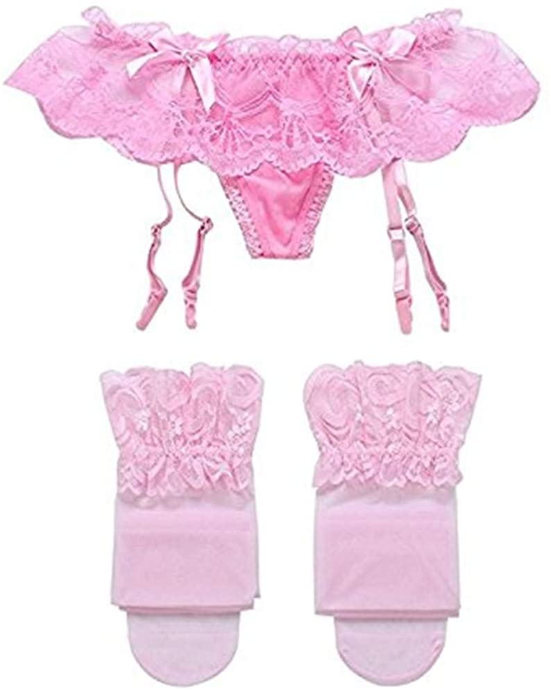 Price:$9.99 Womens Lace Garter Belt Panties & Sheer Stockings Lingerie Set (Pink) : Clothing, Shoes & Jewelry
