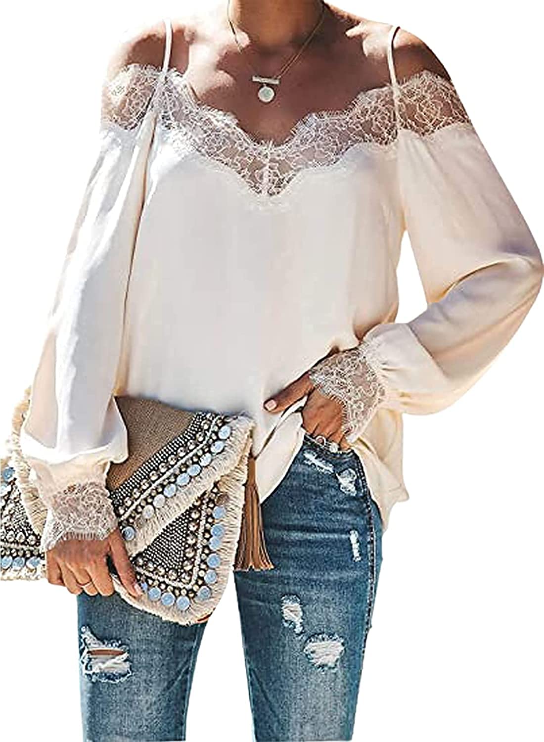Price:$21.99 Ruffle Off Shoulder Lantern Long Sleeve Blouses Floral Print Shirts Tunic Tops at Amazon Women’s Clothing store