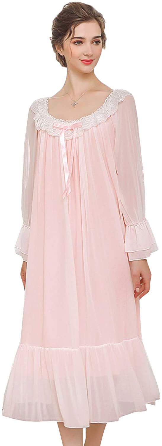 Price:$27.91 Women's Lace Vintage Victorian Nightgown Sheer Long Sleeve Sleep Dress at Amazon Women’s Clothing store
