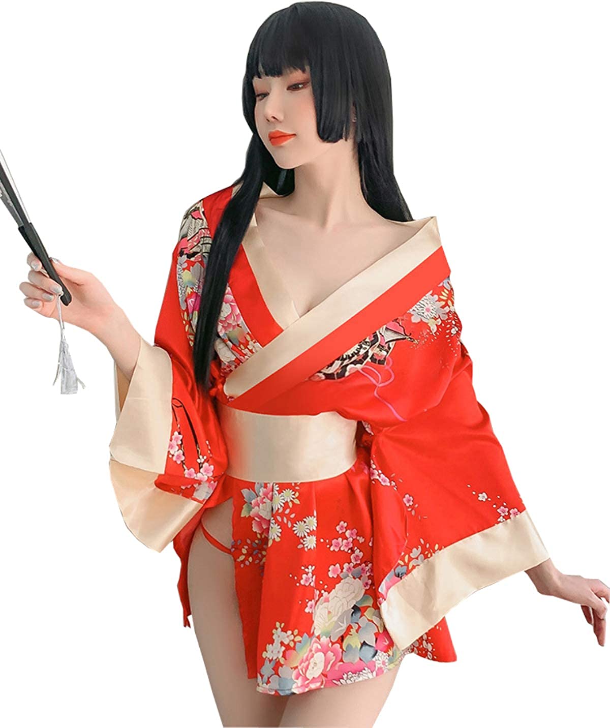 Price:$25.99 Japanese Anime Cosplay Lingerie Lingerie Sexy Fancy Kimono Robe Apparel Nightgown (Red): Clothing, Shoes & Jewelry