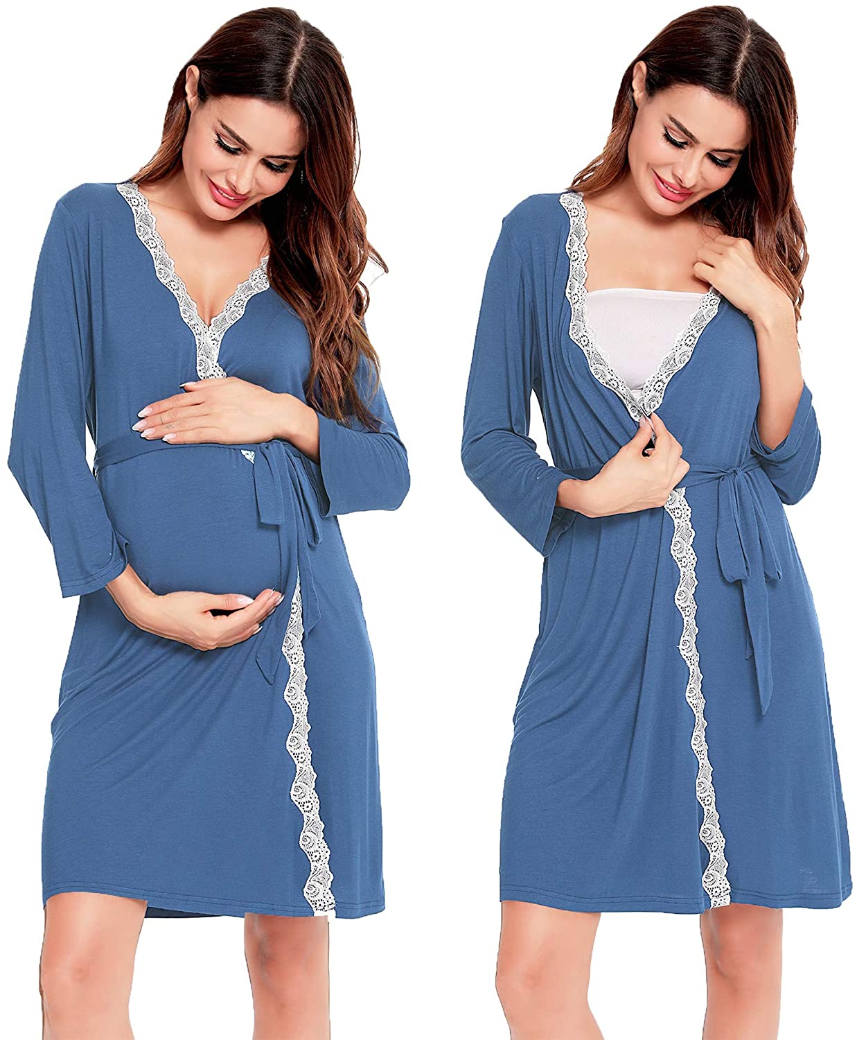 Price:$19.99 Women's Maternity Robe Nursing Sleepwear Labor Delivery Nightgown Lace Pregnancy Gown Breastfeeding Bathrobes S-XXL at Amazon Women’s Clothing store