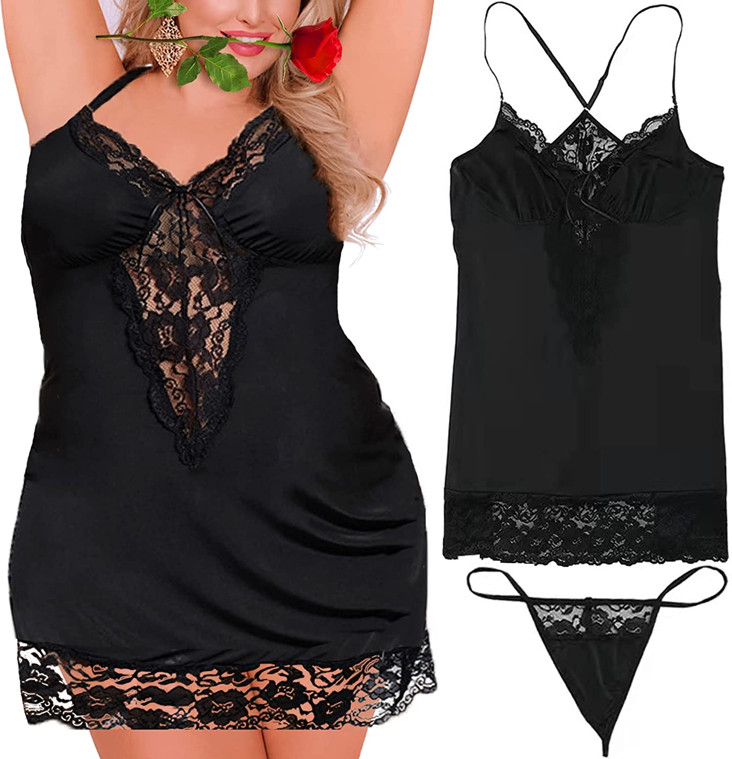 Price:$15.99 Chemise Slip with Underwire Plus Size Lingerie For Women Sexy set V Neck Mesh Floral sleepwear: Clothing, Shoes & Jewelry
