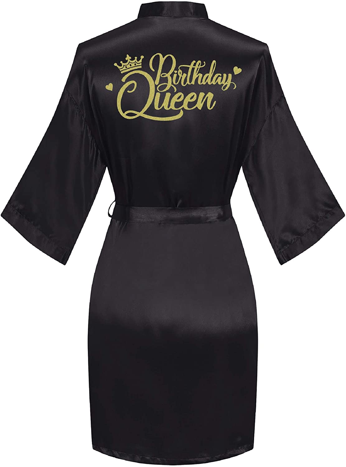 Price:$14.99 Birthday Party Robes Silky Kimono Nightgown Bathrobes Dressing Gown with Gold Glitter Squad Queen at Amazon Women’s Clothing store