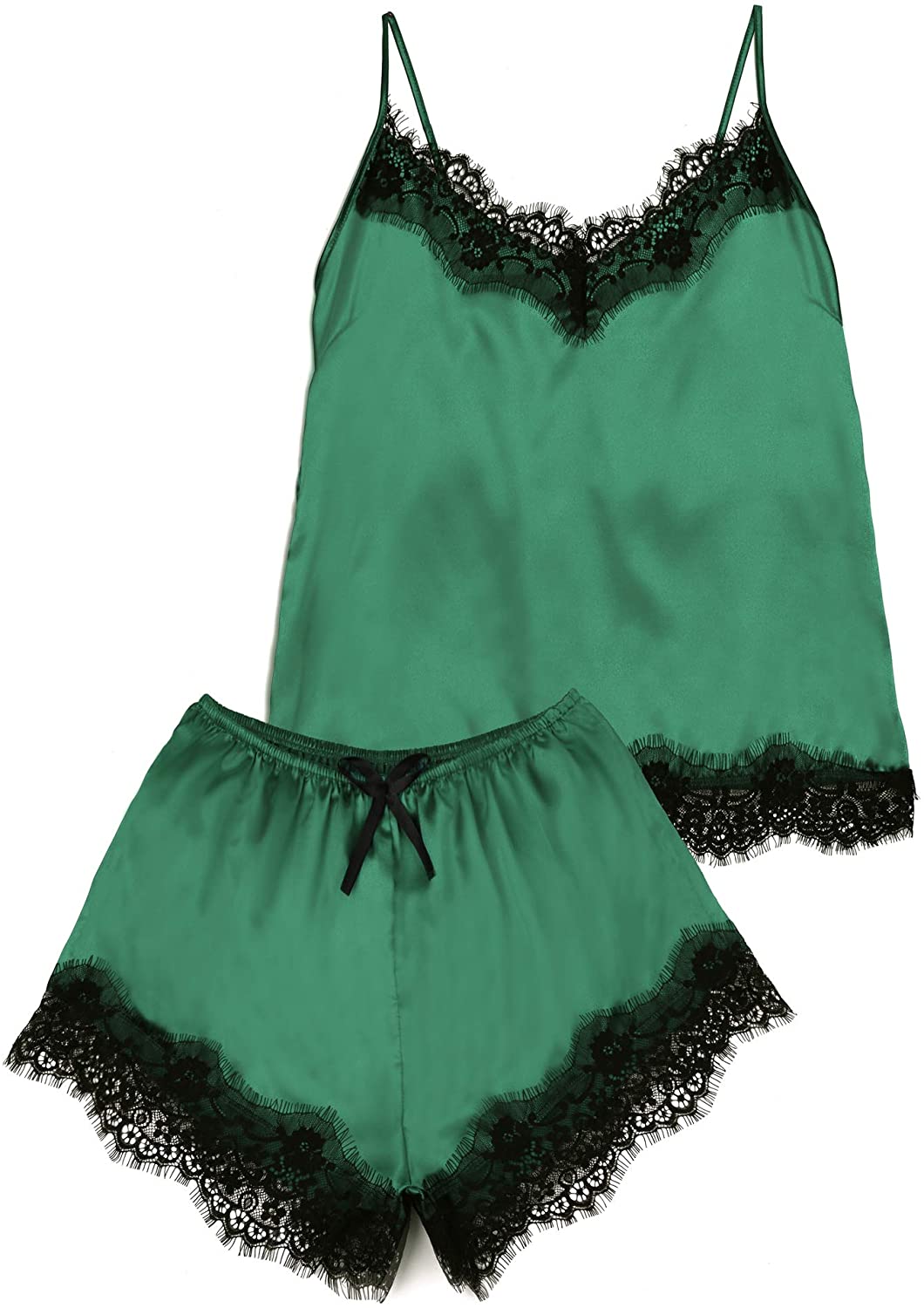 Price:$14.99 Women's Satin Pajamas Cami Set Silk Silky Lace Nightwear Sexy Sleepwear at Amazon Women’s Clothing store