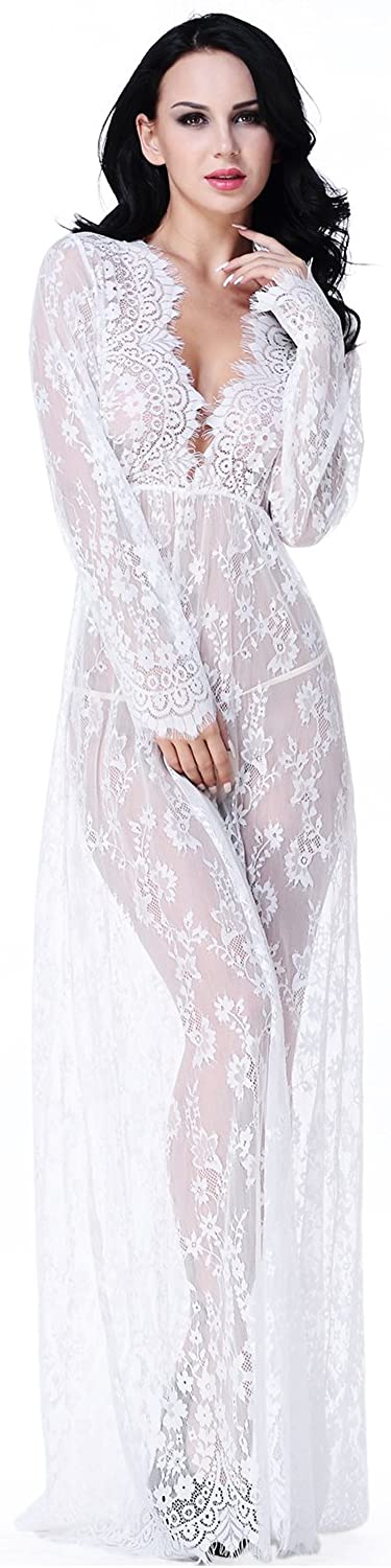 Price:$18.99 Sexy See-Through Lace Babydoll Nightwear Long Gown Lingerie Dress : Clothing, Shoes & Jewelry