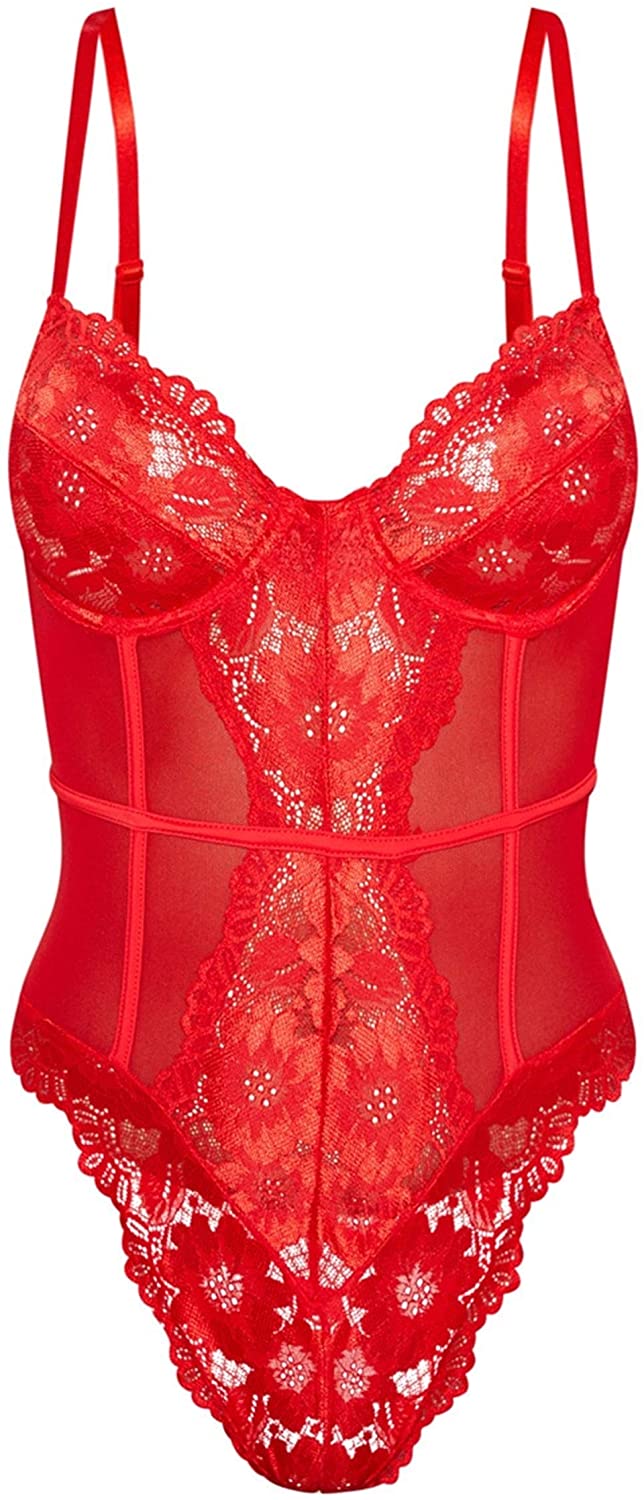 Price:$18.99 Women Bodysuit Babydoll Lingerie One Piece Lace Halter Underwear Teddy Chemise Sleepwear at Amazon Women’s Clothing store