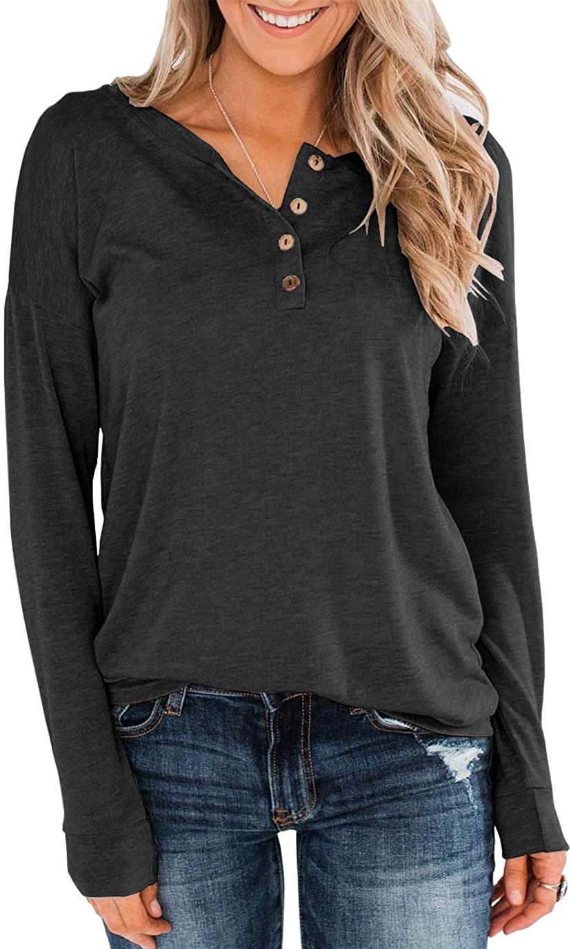 Price:$18.99 Women's Long Sleeve Henley Tops Pullover with Buttons Down Casual Loose Fit V-Neck Tunics : Clothing, Shoes & Jewelry
