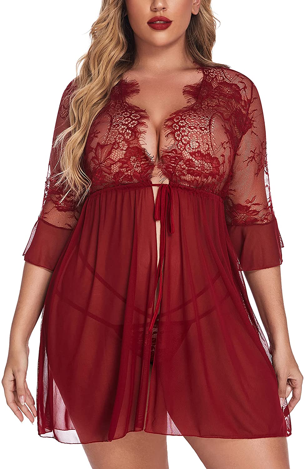 Price:$18.99 Women Sexy Lingerie Plus Size Eyelash Lace Babydoll Deep V Nightwear Mesh Sheer Chemises at Amazon Women’s Clothing store