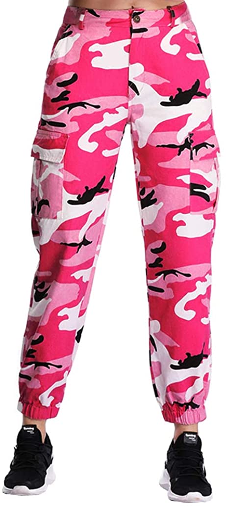 Price:$19.98 Women's Camo Pants Cargo Trousers Cool Camouflage Pants Elastic Waist Casual Multi Outdoor Jogger Pants with Pocket at Amazon Women’s Clothing store