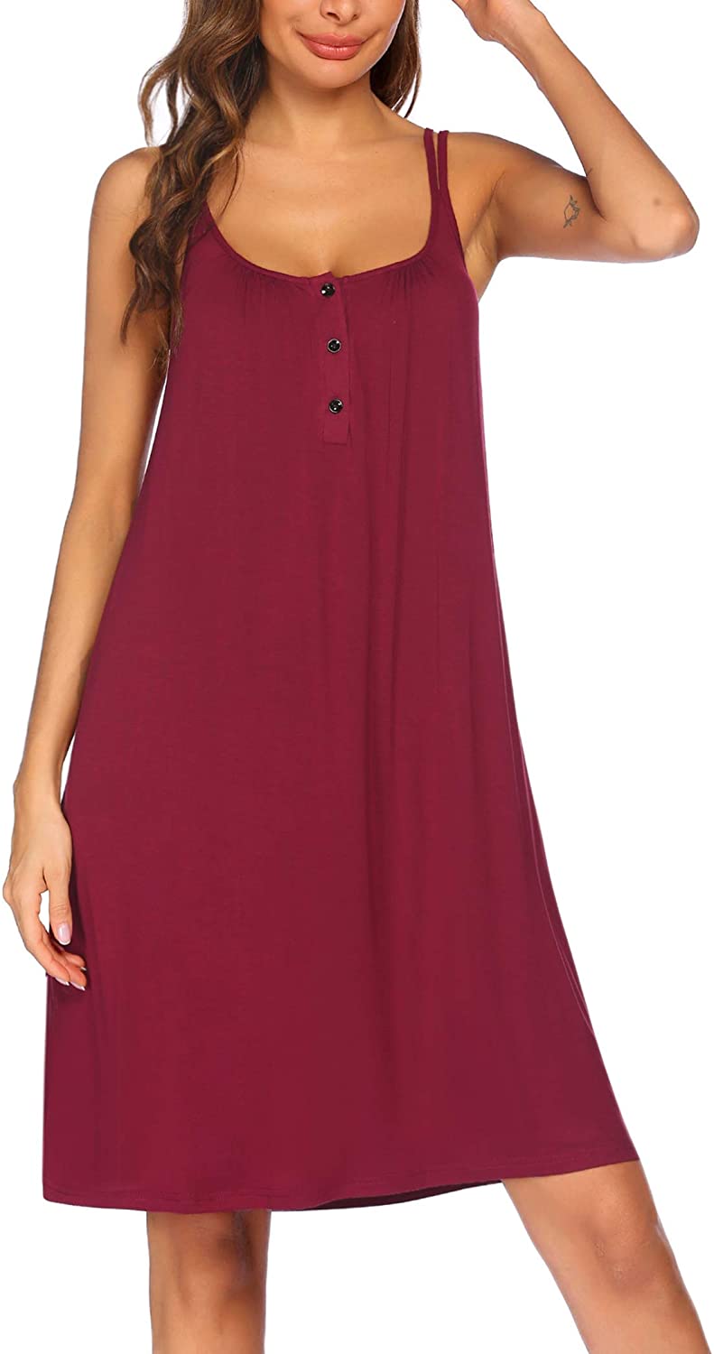 Price:$14.99 Sleepwear Womens Sleeveless Nightgown Print Pajama Dress Cotton Sleepshirts Slip Night Dress at Amazon Women’s Clothing store