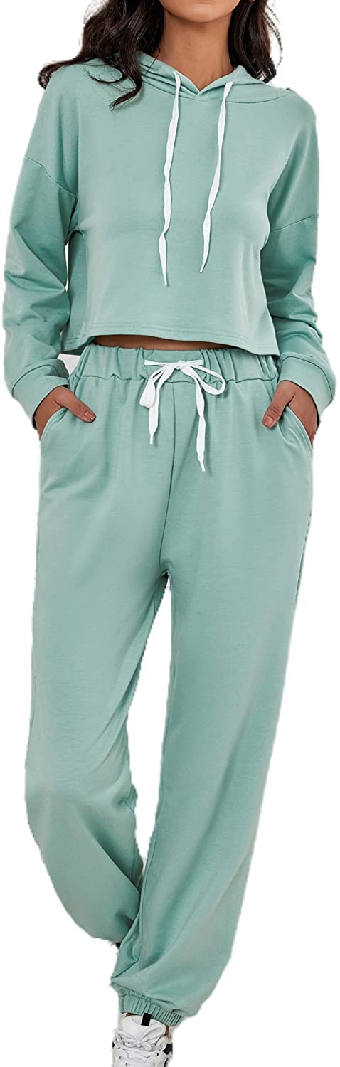 Price:$33.99 2 Piece Sweatsuit Outfits Set Long Sleeve Cropped Hoddie Pullover Sweater With Drawstring Tracksuit Jogger Lounge Set at Amazon Women’s Clothing store