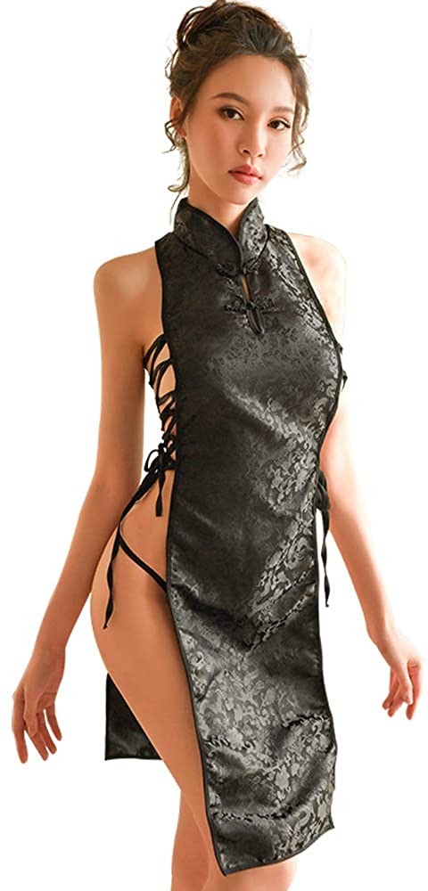 Price:$16.99 Womens Sexy Chinese Classical Embroidery Cheongsam Lingerie Nightdress Cosplay Lingerie Babydoll (7076Black): Clothing, Shoes & Jewelry