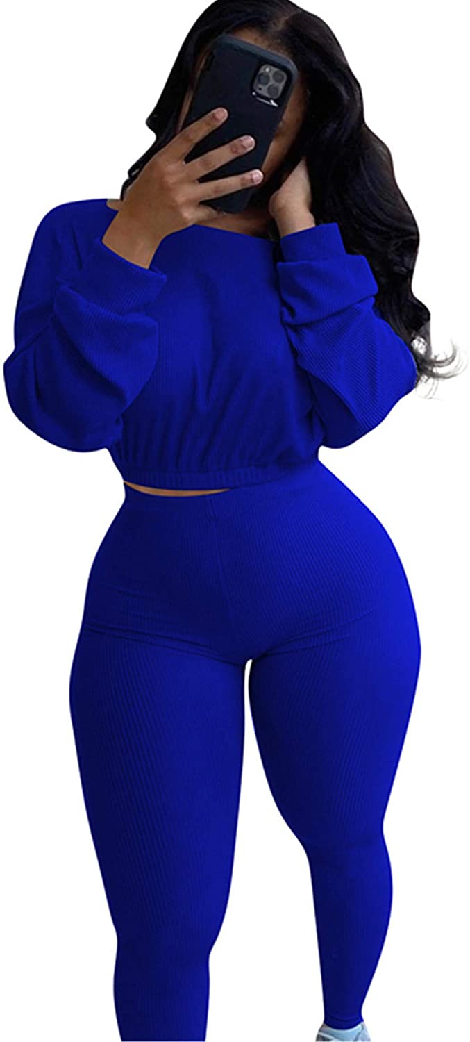 Price:$25.99 Sweatsuits for Women Tracksuit 2 Piece Outfits Casual Ribbed Long Sleeve Pullover Top Bodycon Long Pants Set at Amazon Women’s Clothing store