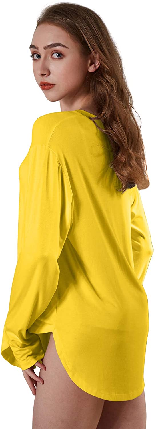 Price:$16.99 Ultra-Soft Nightgown Casual Long Sleeve Loose Stretchy Sleepwear V-Neck Lounge Shirt with arc Hem : Clothing, Shoes & Jewelry