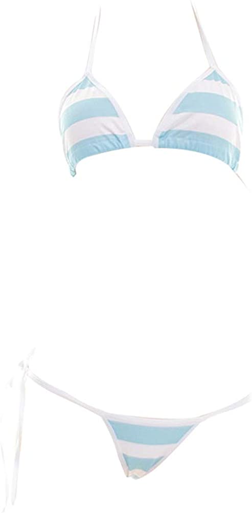Price:$14.99 Micro Bikini Cute Stripe Cosplay Lingerie Set Anime Babydoll Thong Bikini Light Blue: Clothing, Shoes & Jewelry
