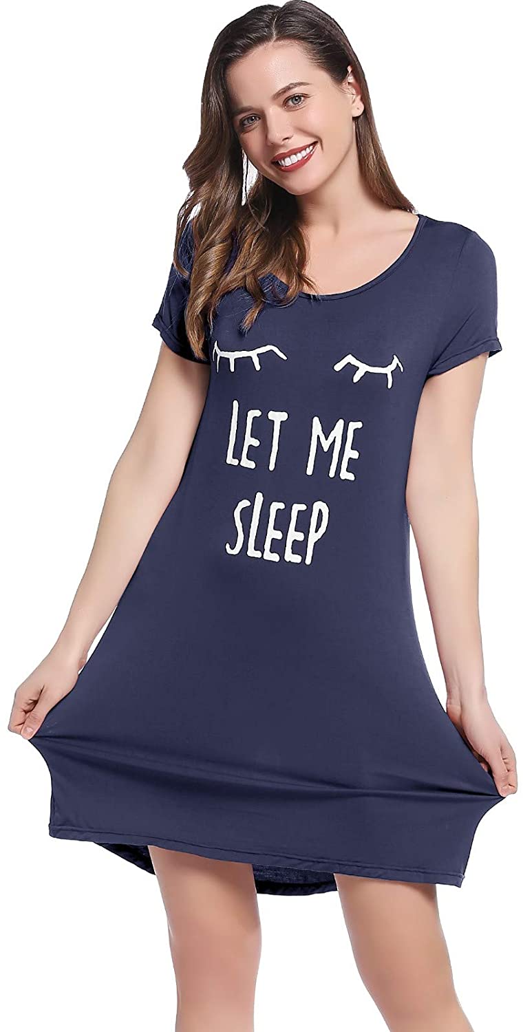 Price:$21.99 Womens Bamboo Nightgown, Ultra Soft Sleep Shirts Cute Print Nightshirt Long Sleeve/Short Sleeve Sleep Dress at Amazon Women’s Clothing store