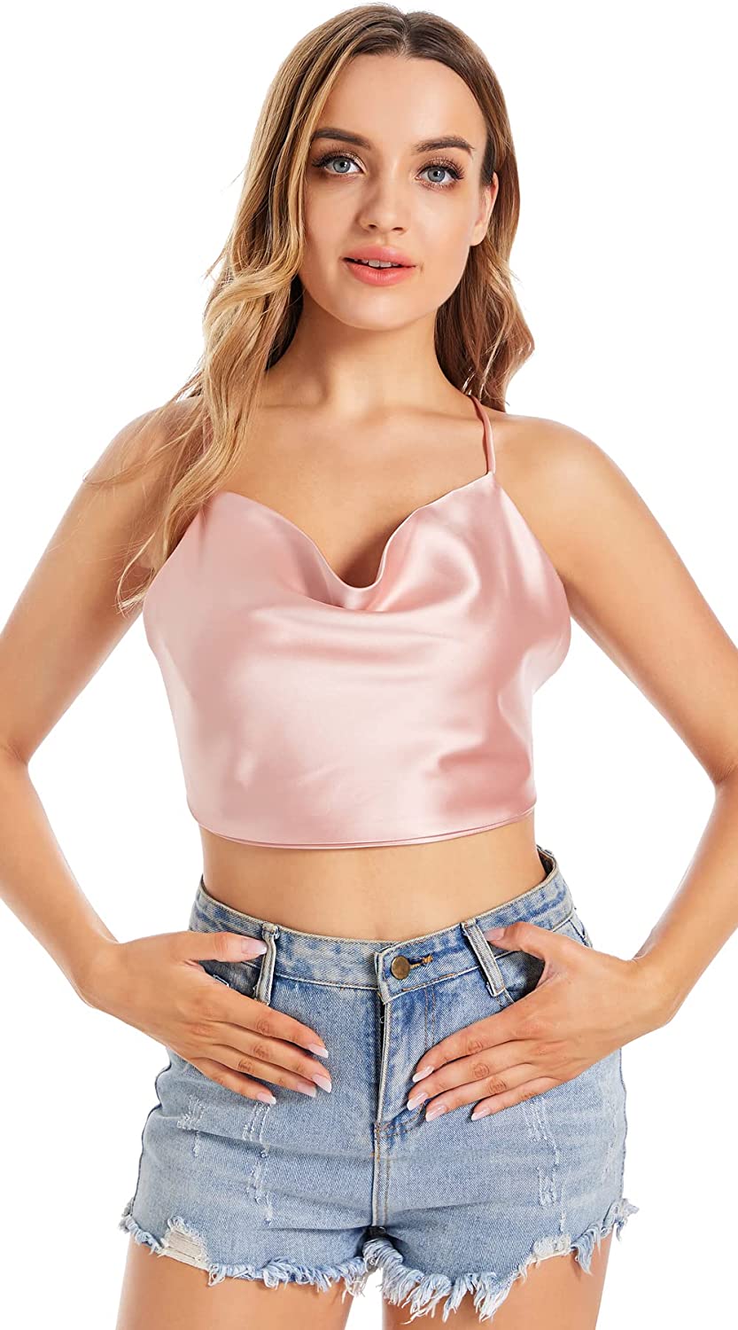 Price:$14.99 Tops for Women Sexy Trendy White Black Red Pink Halter Cropped Top at Amazon Women’s Clothing store
