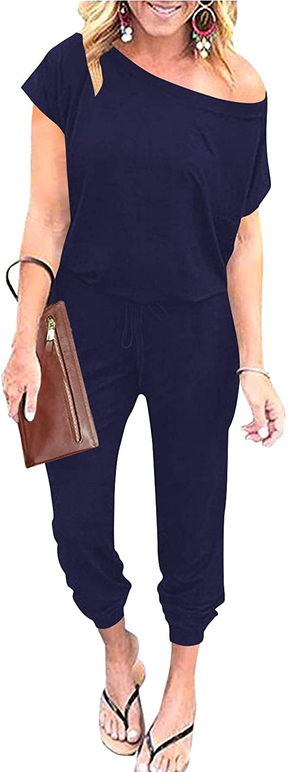 Price:$27.99 Women's Loose Casual Off Shoulder Elastic Waist Stretchy Long Romper Jumpsuit : Clothing, Shoes & Jewelry