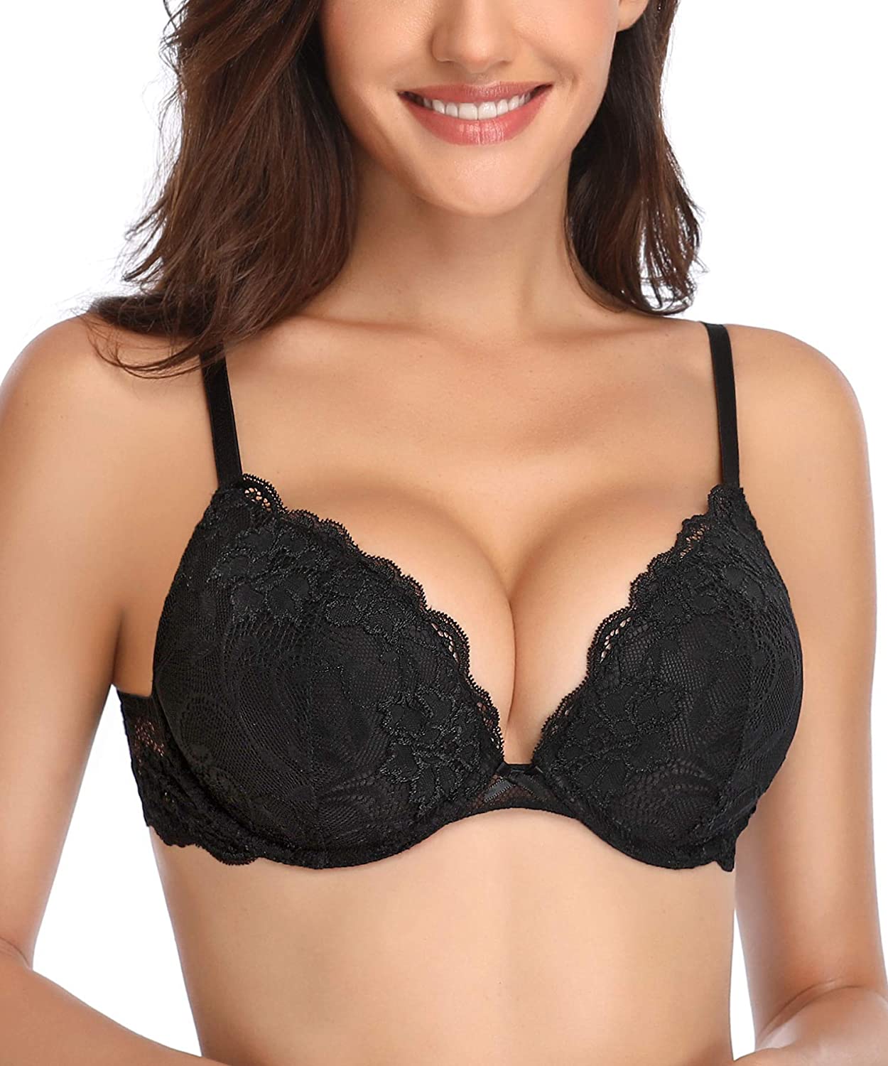 Price:$21.99 Women’s Push Up Lace Bra Comfort Padded Underwire Bra Lift Up Add One Cup at Amazon Women’s Clothing store