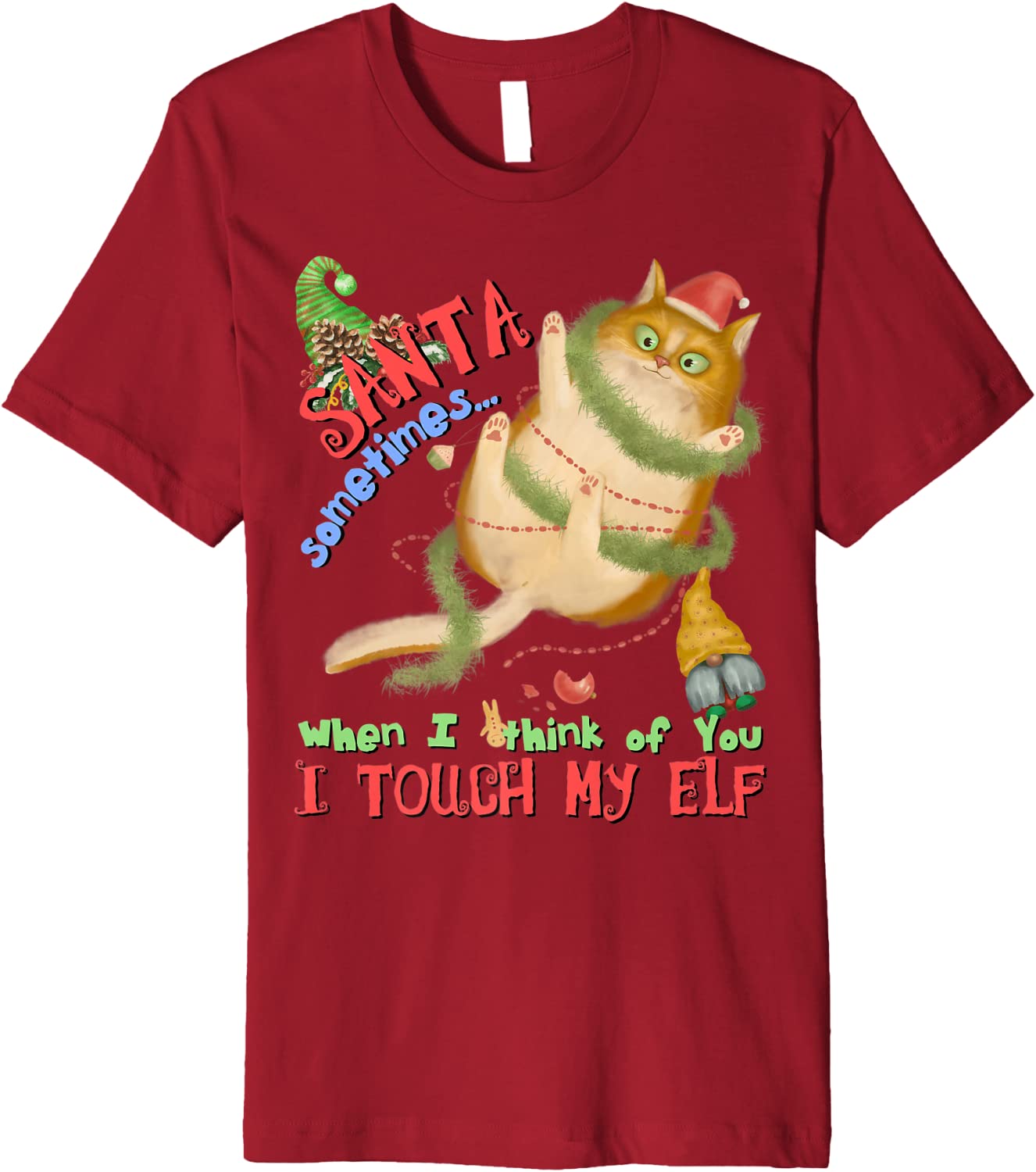 Price:$22.99 Kitten Cat Lover Pun Meowy Catmas Santa Touch-My-Elf Premium T-Shirt : Clothing, Shoes & Jewelry