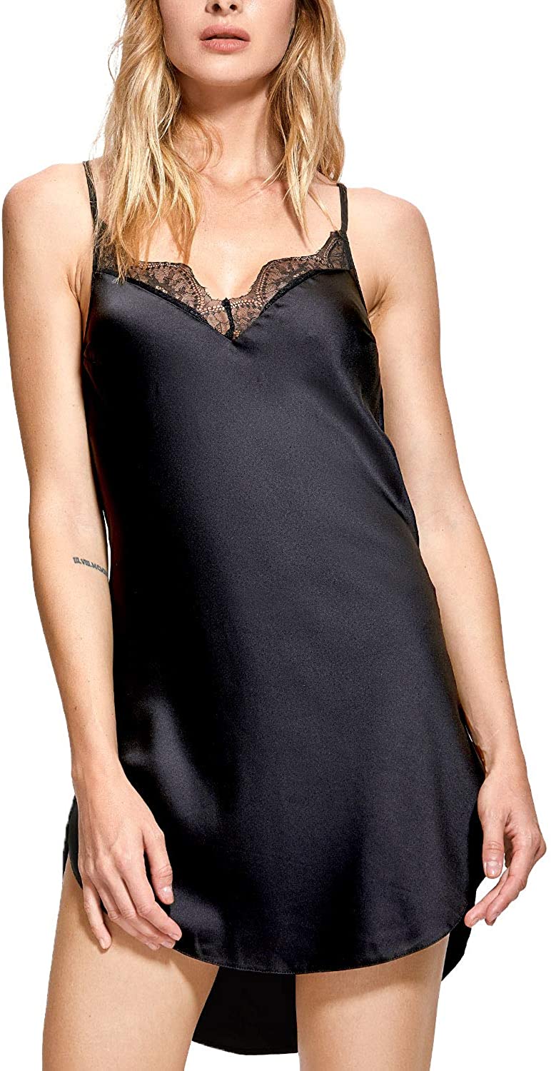 Price:$9.99 Women's Sexy Satin Lace Chemise Velvet Cotton V Neck Nightgown at Amazon Women’s Clothing store