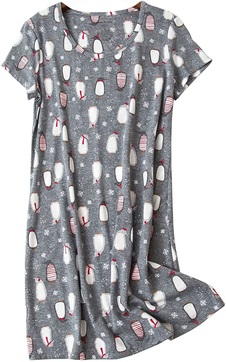 Price:$12.98 Women Cotton Nightgown Casual Print Sleep Dress Shirt Tee Short Sleeve Sleepwear at Amazon Women’s Clothing store
