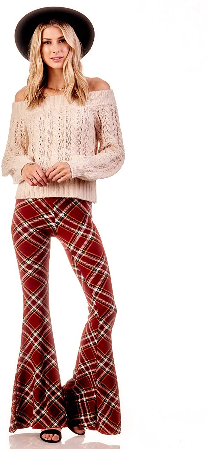 Price:$13.00 Boho Flare Pants, Elastic Waist, Wide Leg Pants for Women, Solid & Printed, Stretchy and Soft at Amazon Women’s Clothing store