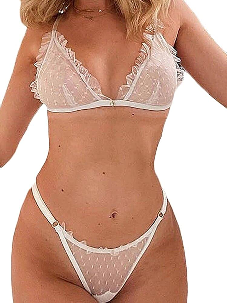 Price:$16.99 Sexy Bra and Panty Sets,Ruffle Mesh Sheer Lace Lingerie for Women,Backless Matching Two Piece Lingerie Set: Clothing, Shoes & Jewelry