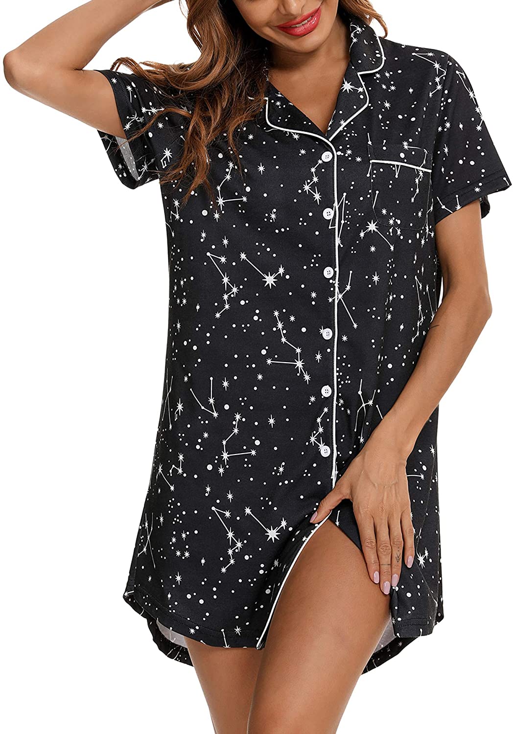 Price:$18.82 Nightgown for Women Sleep Shirt Short Long Sleeve Sleepwear Boyfriend Nightshirt Button Down Pajama Dress S-XXL at Amazon Women’s Clothing store