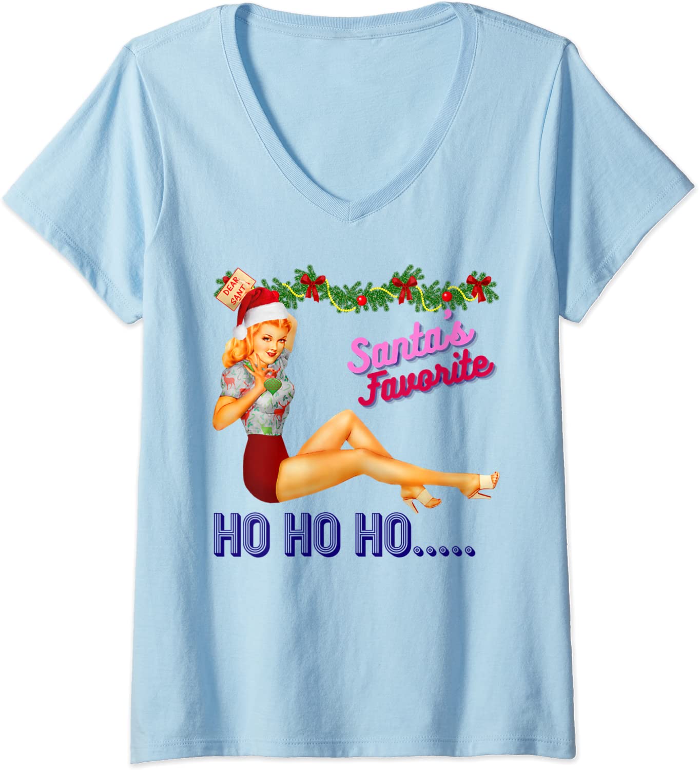 Price:$19.99 Santa's-Favorite-Ho Ho Ho Nice Naughty Dirty Joke Meme Retro V-Neck T-Shirt : Clothing, Shoes & Jewelry