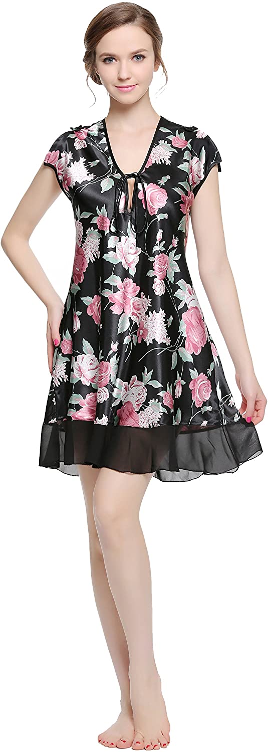 Price:$16.79 Women's Printed Satin Nightgown, Silky Sleeveless Nightdress at Amazon Women’s Clothing store
