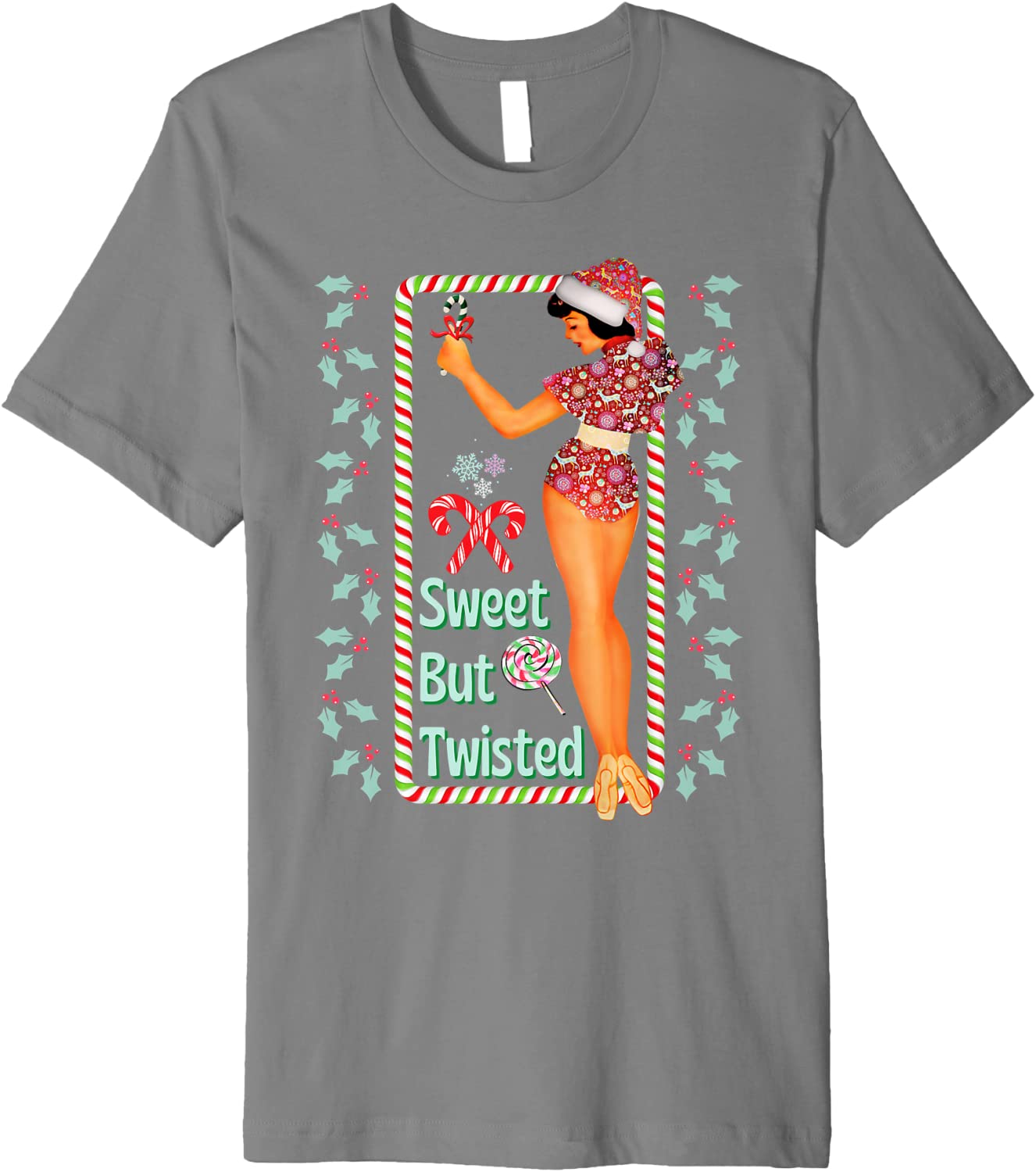 Price:$22.99 Candy Cane Naughty Nice Cottagecore Grunge Premium T-Shirt : Clothing, Shoes & Jewelry