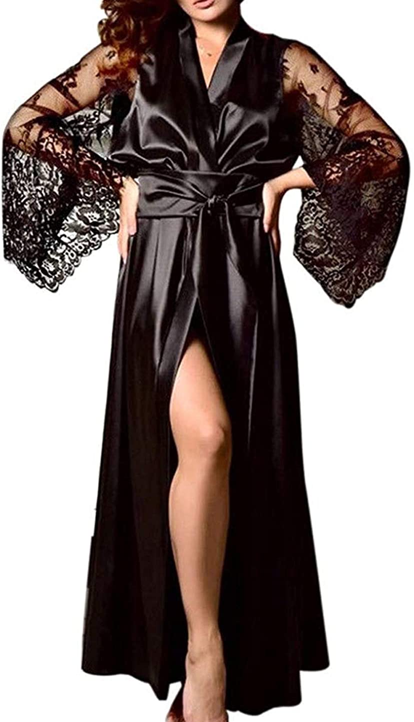 Price:$5.99 Sexy Lace Satin Long Robes Lingerie Gown Deep V Neck Wedding Nightdress Sleepwear: Clothing, Shoes & Jewelry