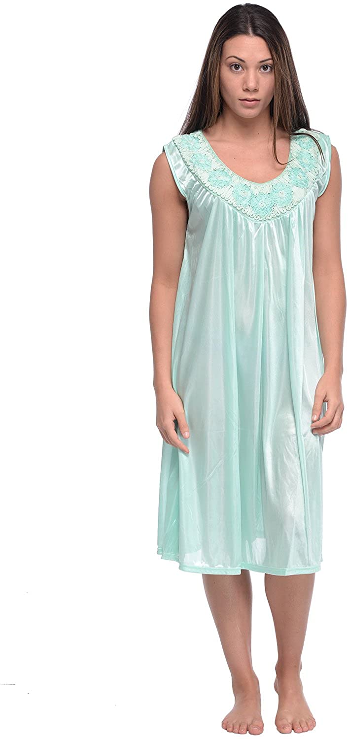 Price:$13.99 Nights Women's Sleeveless Flower Satin Nightgown at Amazon Women’s Clothing store