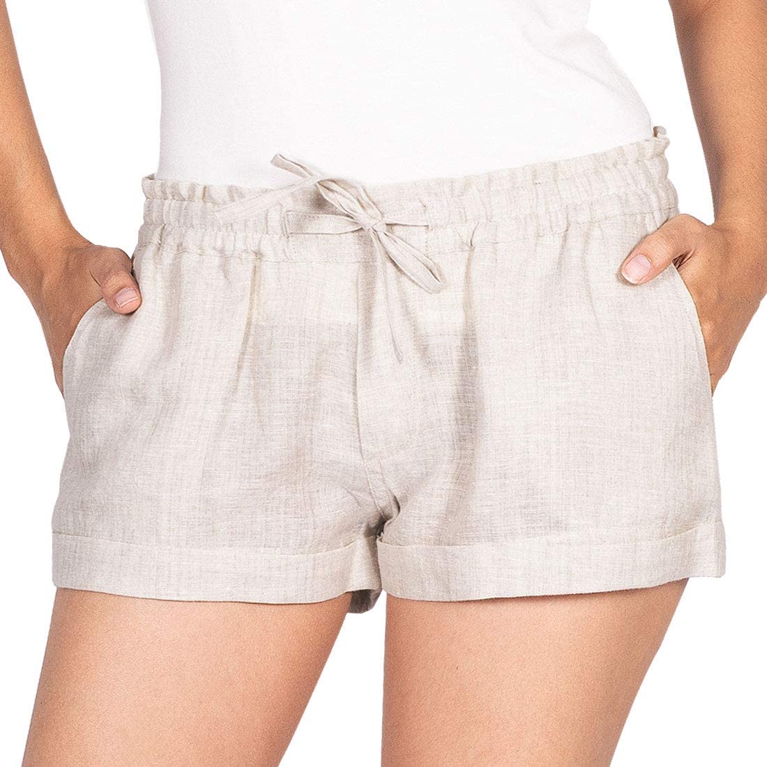 Price:$9.99 Luft Womens Linen Cute Casual Elastic Waist Drawstring Bottom Shorts | Amazon.com