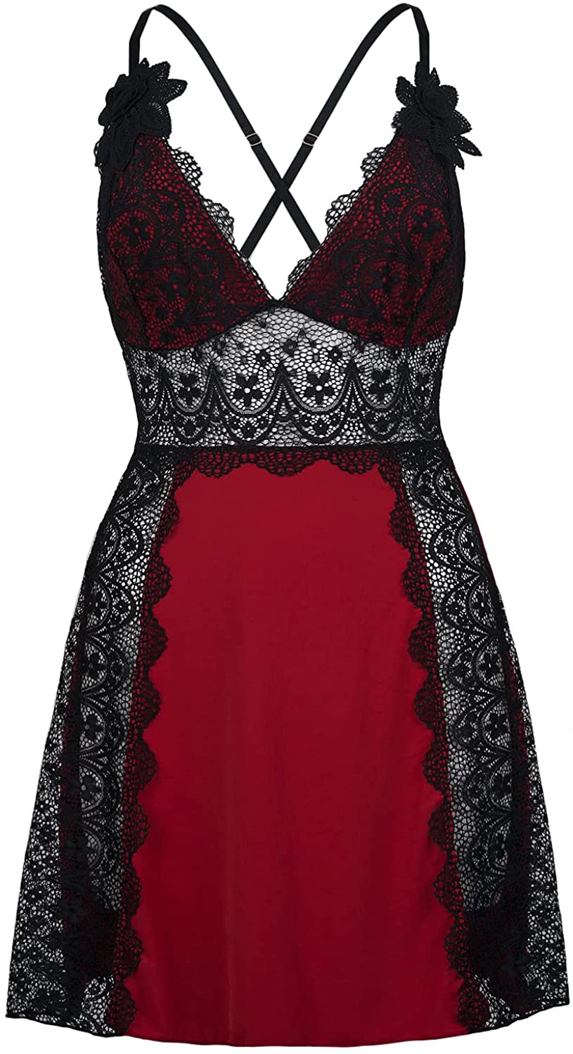 Price:$11.99 Size Lingerie for Women Sexy V Neck babydoll Comfy backless Chemise Lace Mesh Nightgown M-4XL at Amazon Women’s Clothing store