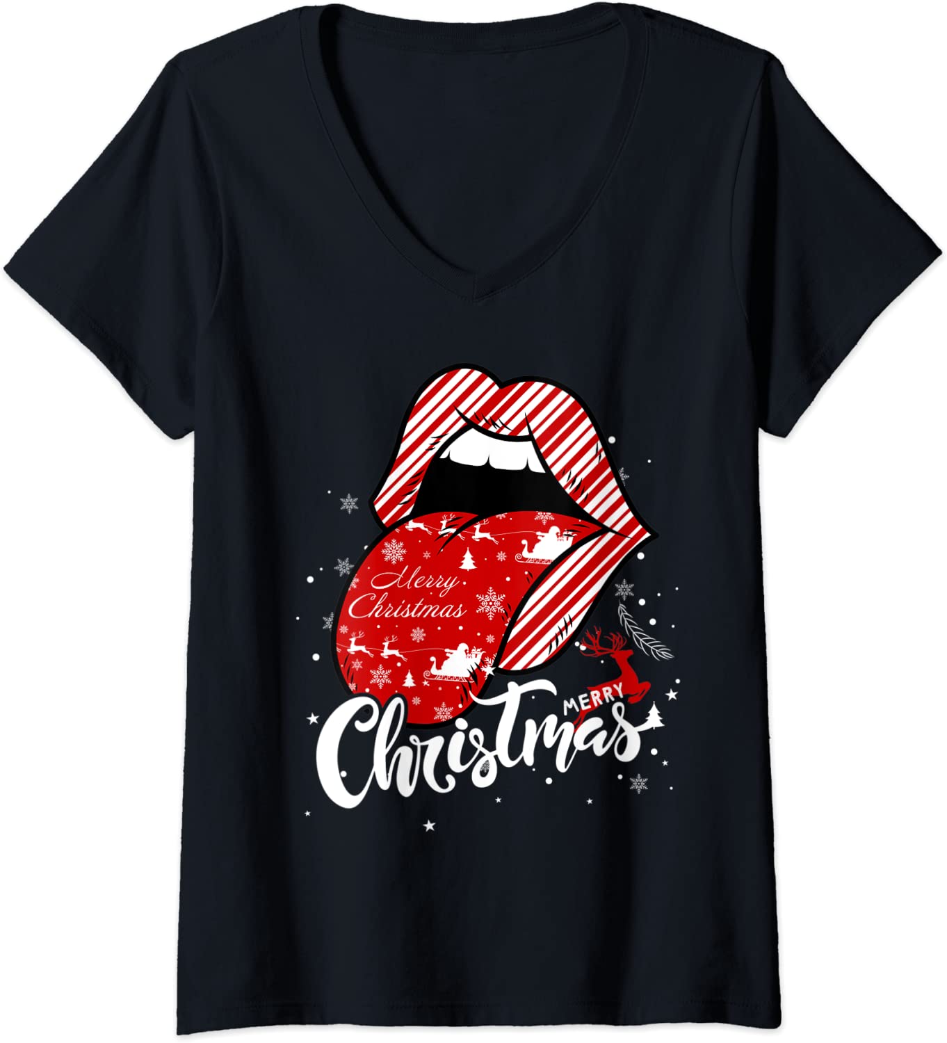 Price:$18.18 Sexy Lips Cool Xmas Eve Day Pajamas Cute For Merry Christmas V-Neck T-Shirt : Clothing, Shoes & Jewelry