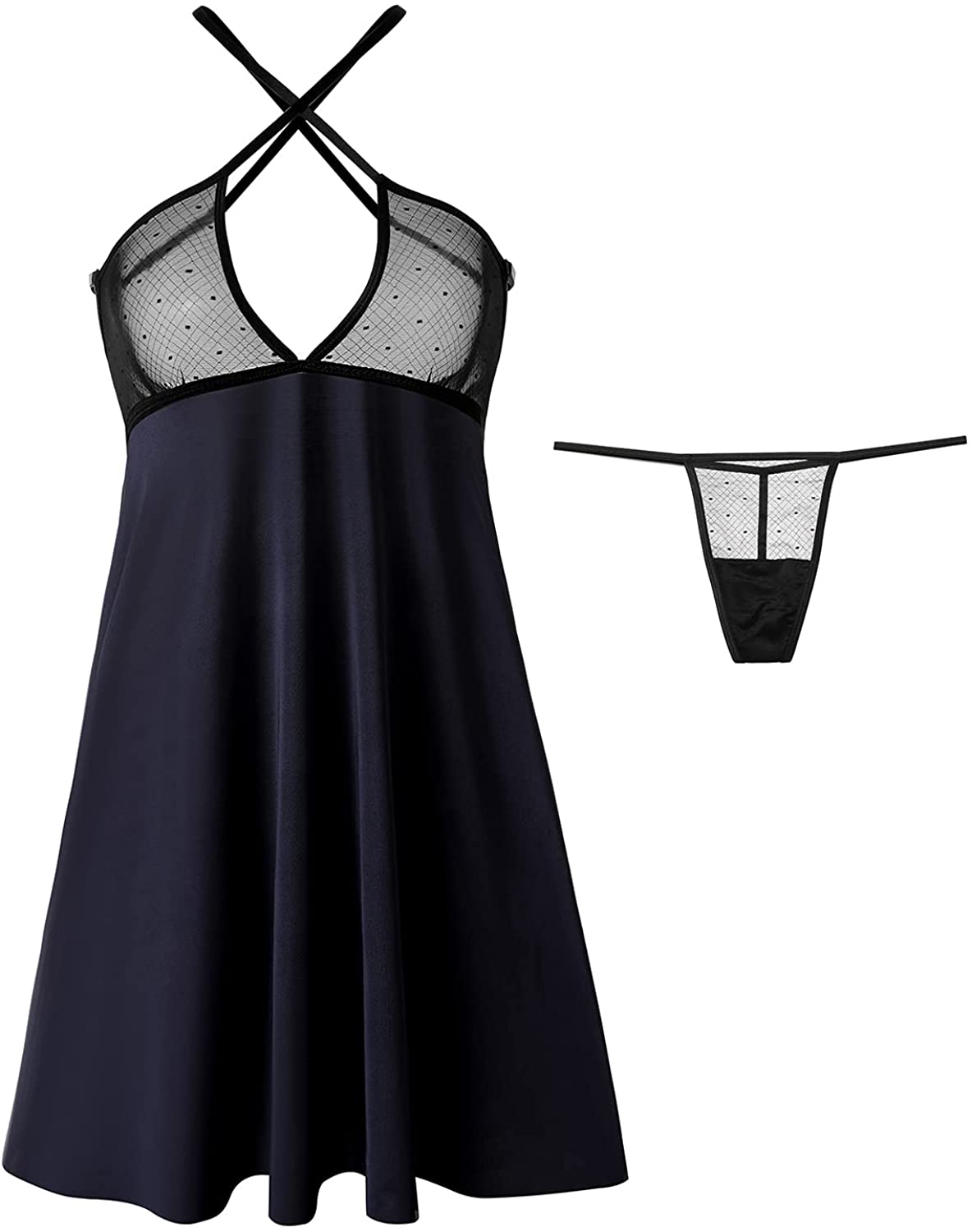 Price:$21.99 Sexy Nightgowns for Women Nighties for Women Cross Strap Sexy Sleepwear 2PCS Blue at Amazon Women’s Clothing store
