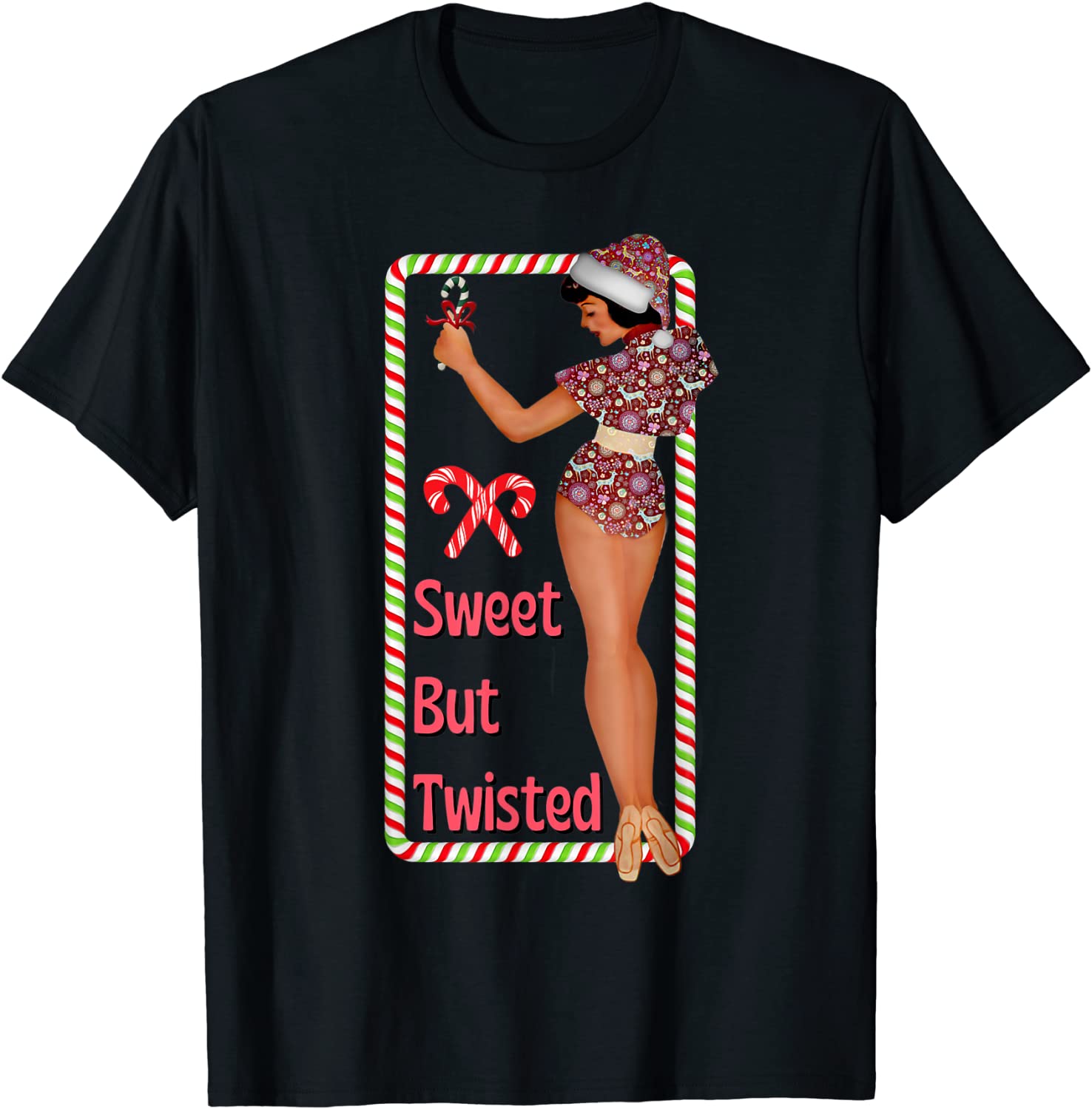 Price:$19.99 Candy Cane Naughty Nice Cottagecore Retro T-Shirt : Clothing, Shoes & Jewelry