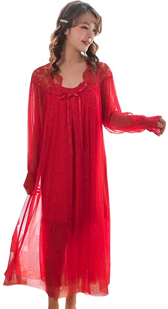 Price:$33.99 2pcs Nightgown Lace Robe Sleepwear Fishtail Nightdress Girly Housecoat Chemises Lounger PJS (red) at Amazon Women’s Clothing store
