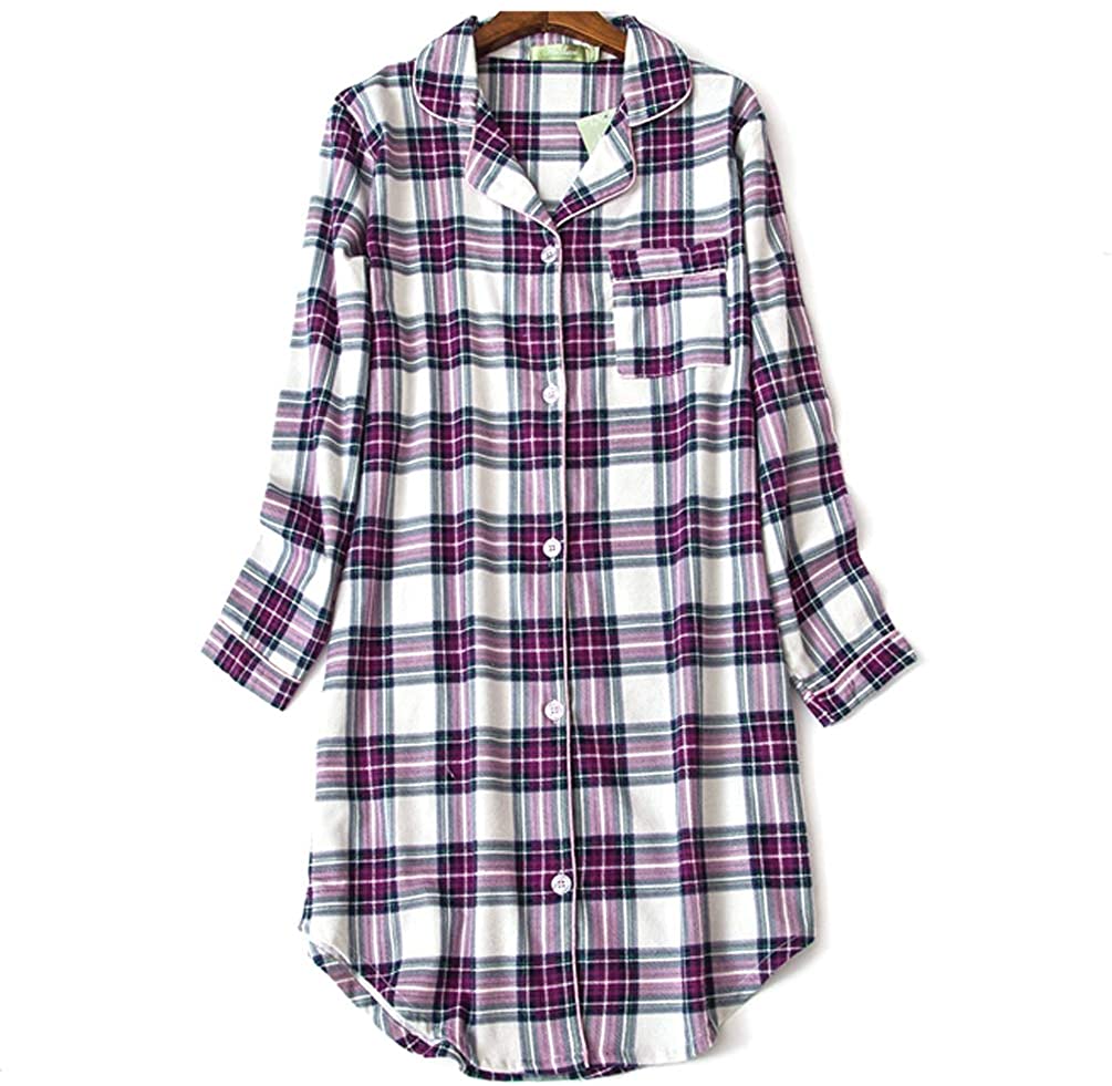 Price:$27.99 Women's Sleep Shirt Flannel Print Pajama Top Button-Front Nightshirt Sleepwear at Amazon Women’s Clothing store