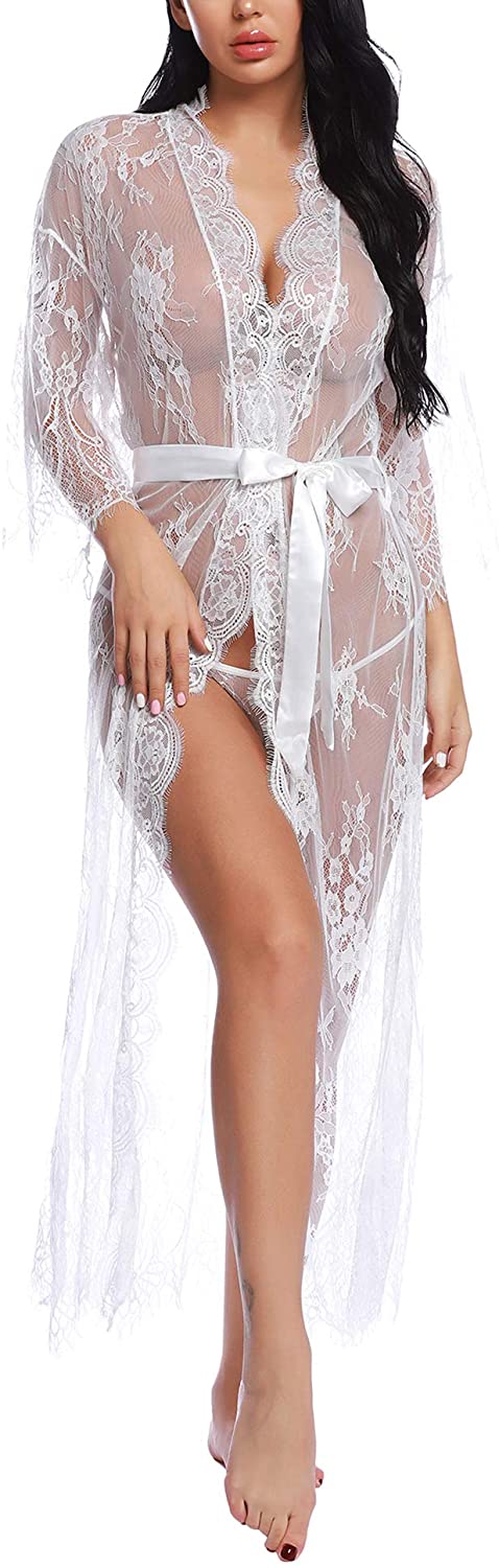 Price:$16.99 Women's Lace Kimono Robe Babydoll Lingerie Mesh Nightgown Sexy Cover Up Dress at Amazon Women’s Clothing store