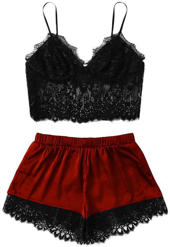 Price:$9.99 Sexy lace Lingerie Set Camisole and Shorts 2 Piece Set Sexy Lingerie Pajama Set at Amazon Women’s Clothing store